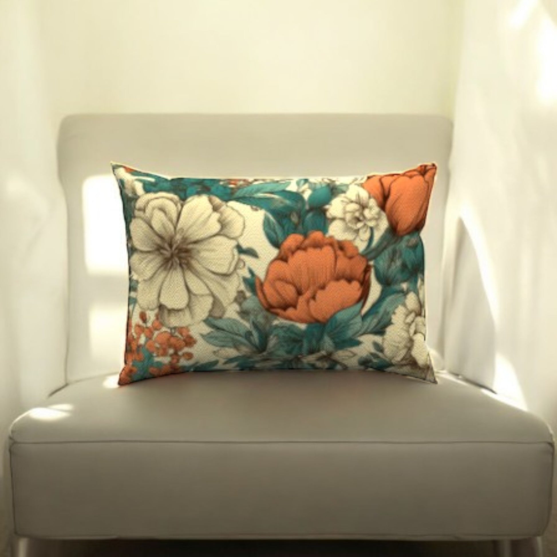 Luxurious Botanical Cotton Lumbar Pillow featuring vibrant floral design, perfect for enhancing your home decor.
