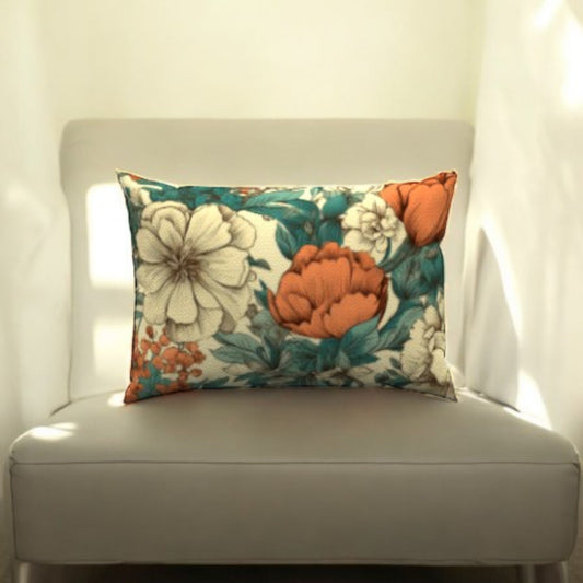 Luxurious Botanical Cotton Lumbar Pillow featuring vibrant floral design, perfect for enhancing your home decor.