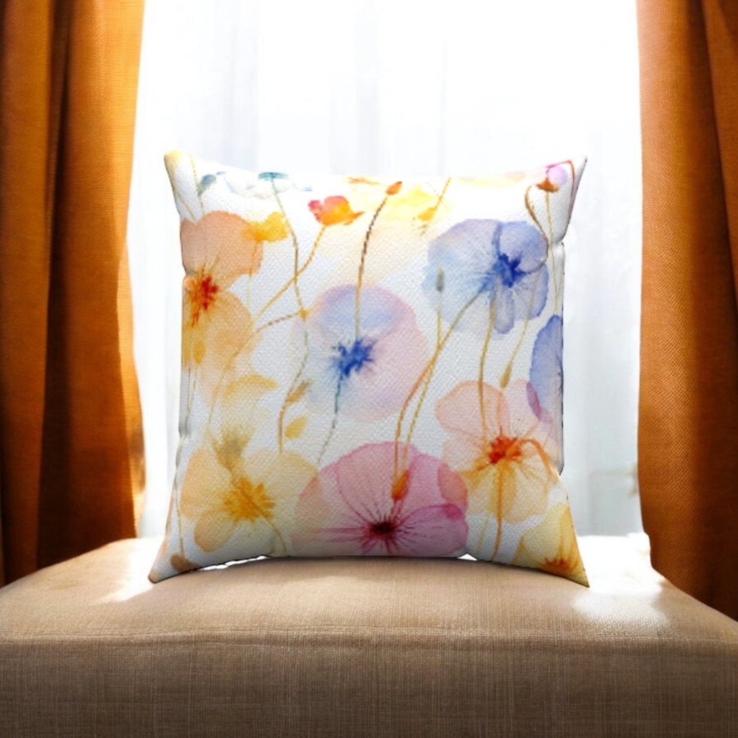 Water Florals Cotton Throw Pillows with delicate multicolor floral design, adding nature-inspired charm from The Refined Nest.