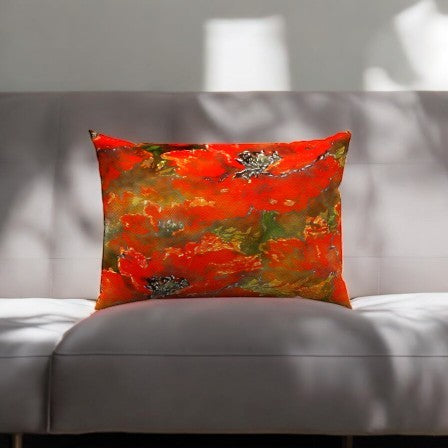 Transform your space with the vibrant Crimson Floral Cotton Print Pillow, adding style and comfort to any room.