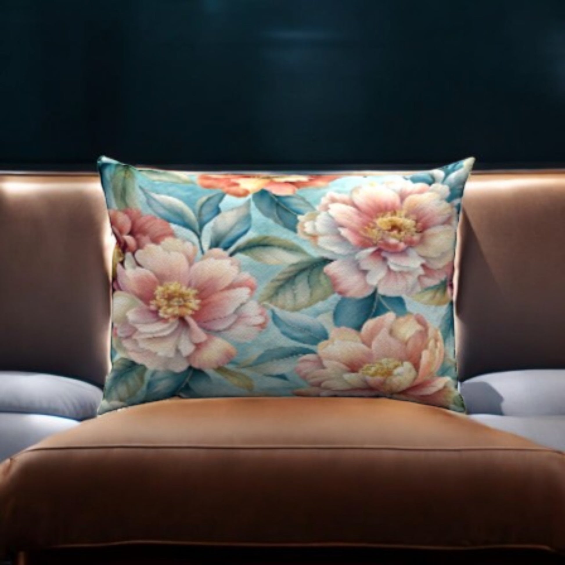 Add elegance to your decor with the Watercolor Floral Cotton Lumbar Pillow, featuring a beautiful floral design.