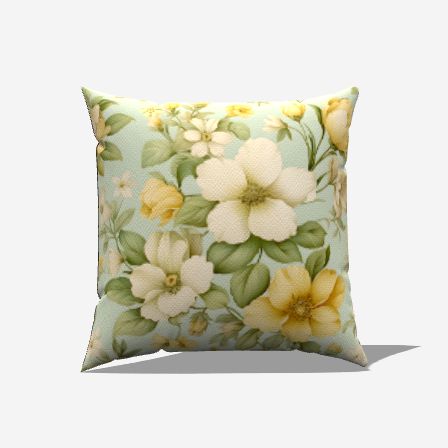 Minty Floral Cotton Throw Pillows with soft yellow and white blooms on a mint green background for elegant home decor.