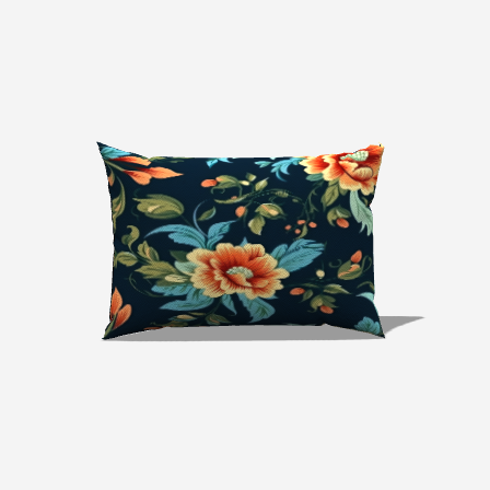 Nectar Cotton Lumbar Pillow with vibrant floral pattern adds a stylish touch to any navy and white bedroom decor.