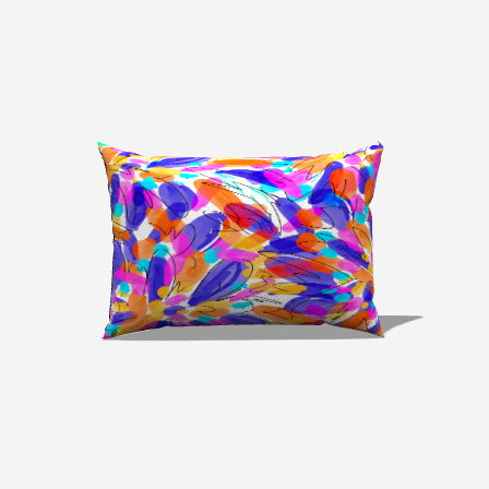 Petals Cotton Lumbar Pillow with vibrant floral petals in orange, purple, and blue adds color and comfort to any room.