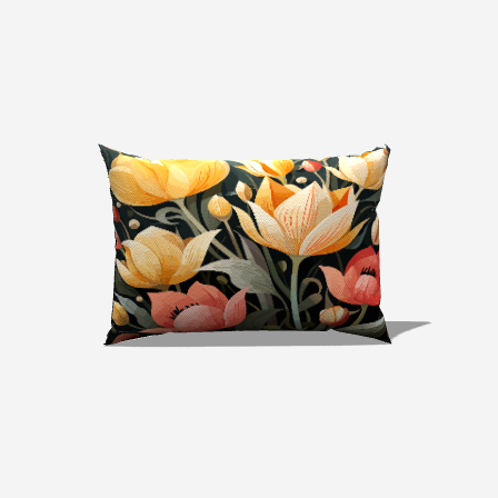 Blooming Cotton Lumbar Pillow features vibrant floral patterns, perfect for adding comfort and beauty to your home.