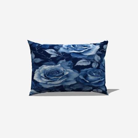 Rosalie Cotton Lumbar Pillow with elegant blue rose design adds plush support and style to any living space.