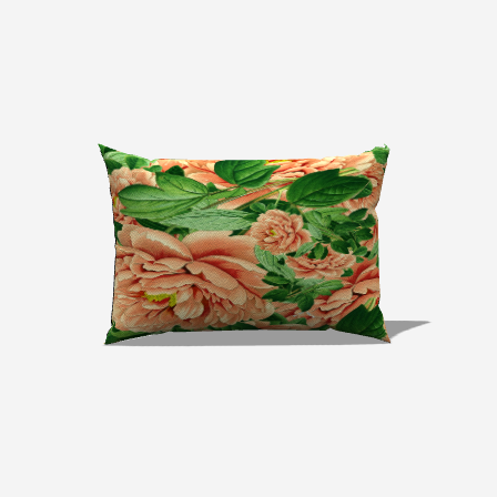 Brighten your living room with the Pink Cabbage Leaves Cotton Lumbar Pillow featuring lush pink flowers and green leaves.