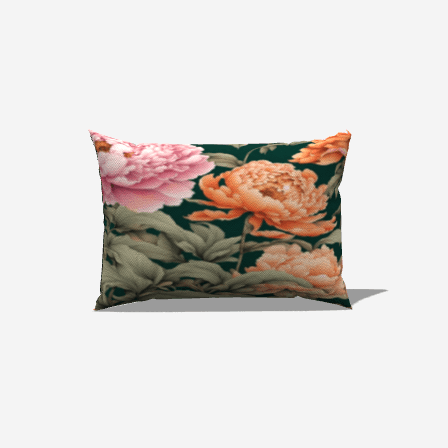Peach and Pinkish Cotton Lumbar Pillow with floral design adds warmth and style to living room decor at the shop.