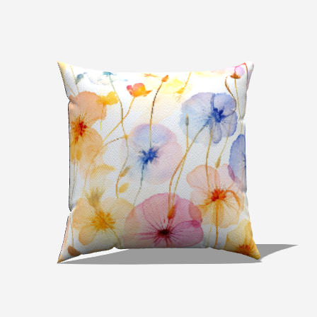 Water Florals Cotton Throw Pillows with soft pastel blooms on cotton fabric, perfect for adding nature-inspired elegance to any room.