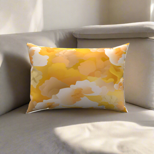 Brighten your space with the Whimsy Cotton Lumbar Pillow, featuring a cheerful floral design for comfort and style.