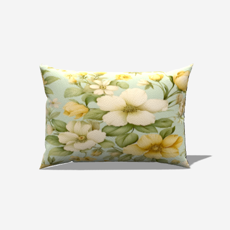 Minty Floral Print Lumbar Pillow with soft yellow and white flowers on a mint green background for elegant decor.