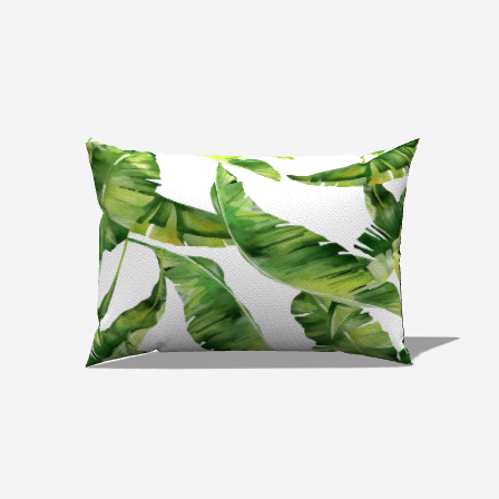 Palm Cotton Lumbar Pillow with green palm leaf design enhances cozy snow velvet couches at Creative Co.