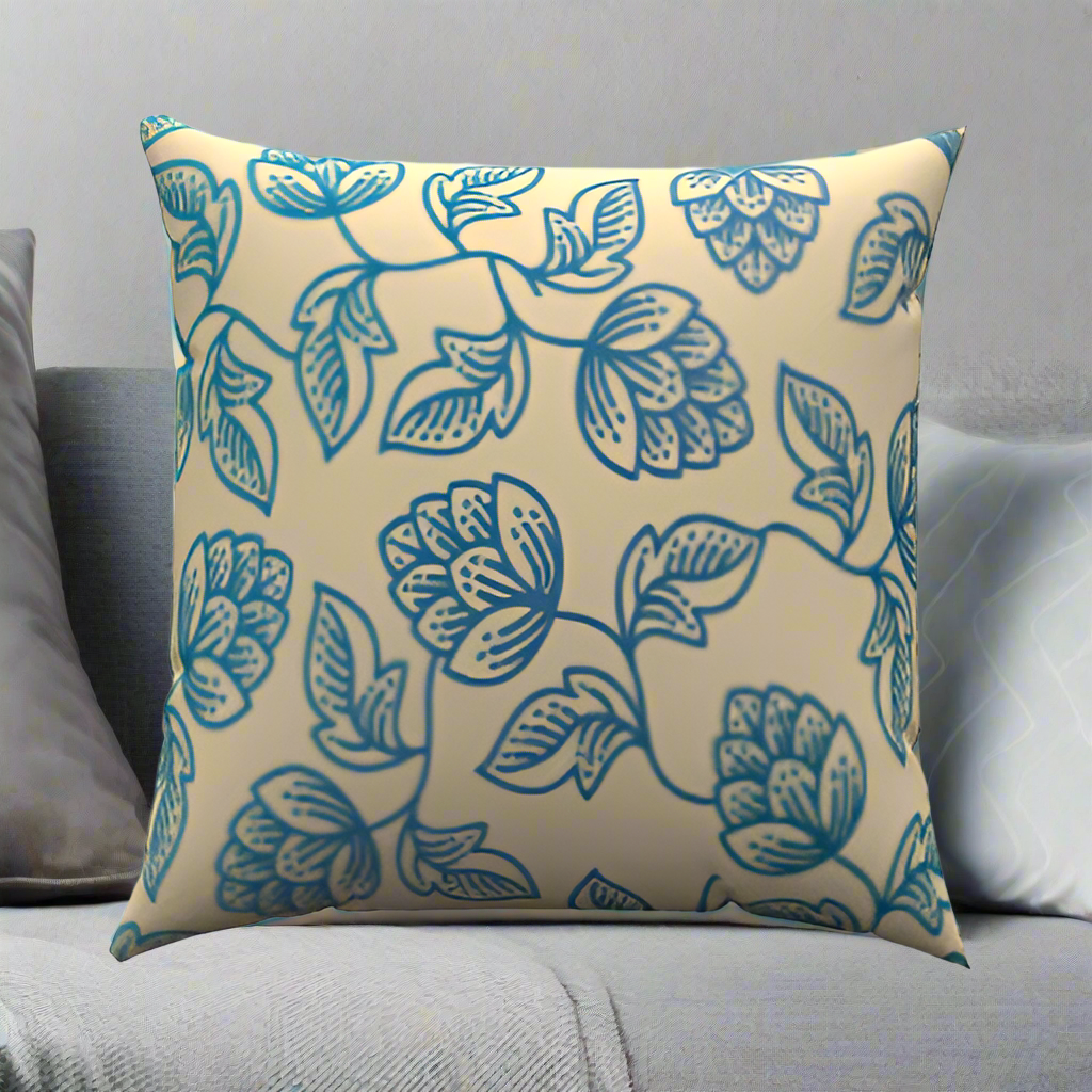 Decorate your home with Blu Leaves Cotton Throw Pillows, featuring vibrant blue leaf patterns on soft cotton fabric.
