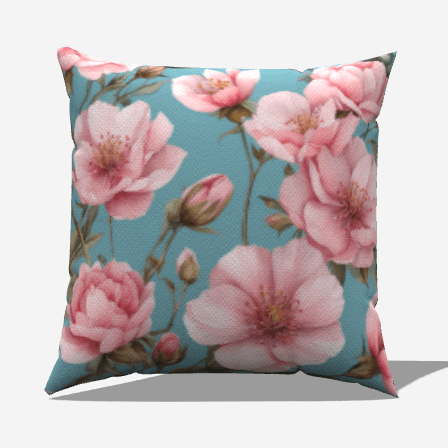 Pink Bouquet Cotton Throw Pillows with soft pink floral design on a blue background for stylish, cozy home décor.