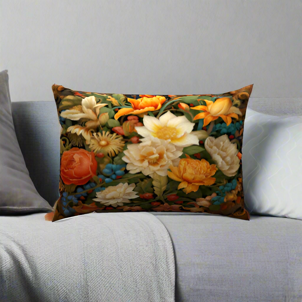 Cozy up with this floral print lumbar pillow, featuring vibrant blooms to enhance your living space.