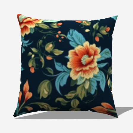 Nectar Cotton Throw Pillows with vibrant floral patterns complement navy throws and warm cognac décor perfectly.