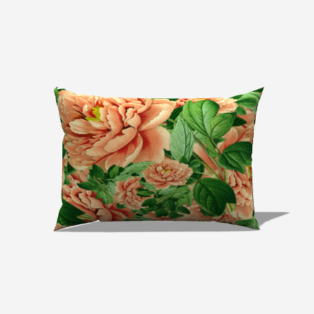 Brighten your living room with the Pink Cabbage Leaves Cotton Lumbar Pillow, featuring vibrant pink flowers and green leaves.