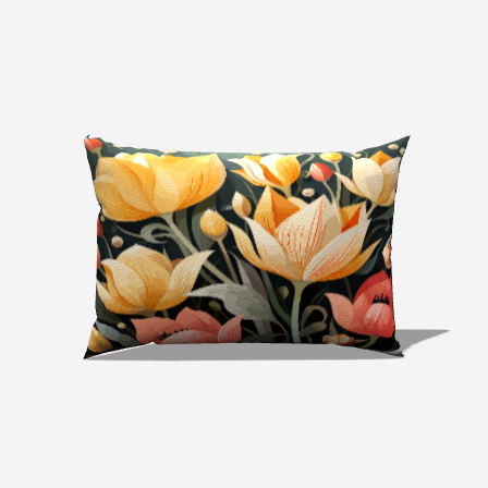 Blooming Cotton Lumbar Pillow features a vibrant floral design, perfect for enhancing comfort and style in any room.