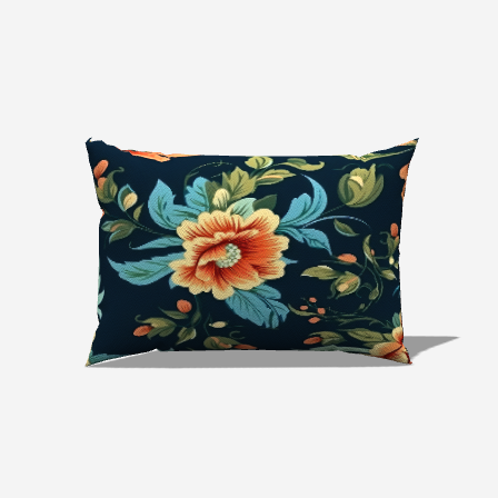 Nectar Cotton Lumbar Pillow with vibrant floral design adds elegance and texture, perfect for a stylish bedroom setup.