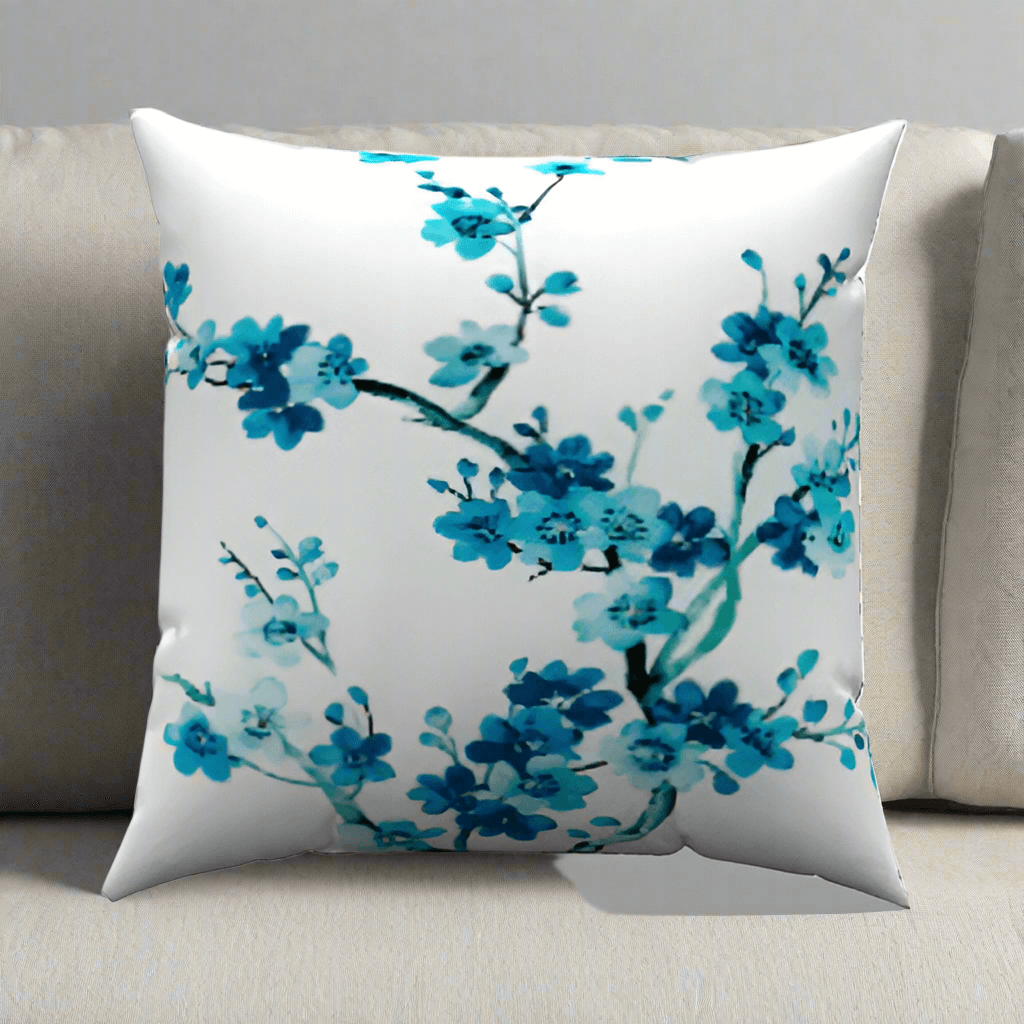 Teal Botanical Cotton Throw Pillow featuring elegant watercolor petals, perfect for enhancing your home decor.