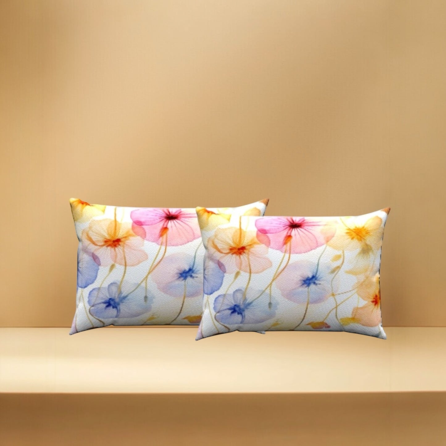 Water Florals Cotton Lumbar Pillow 20" x 14"