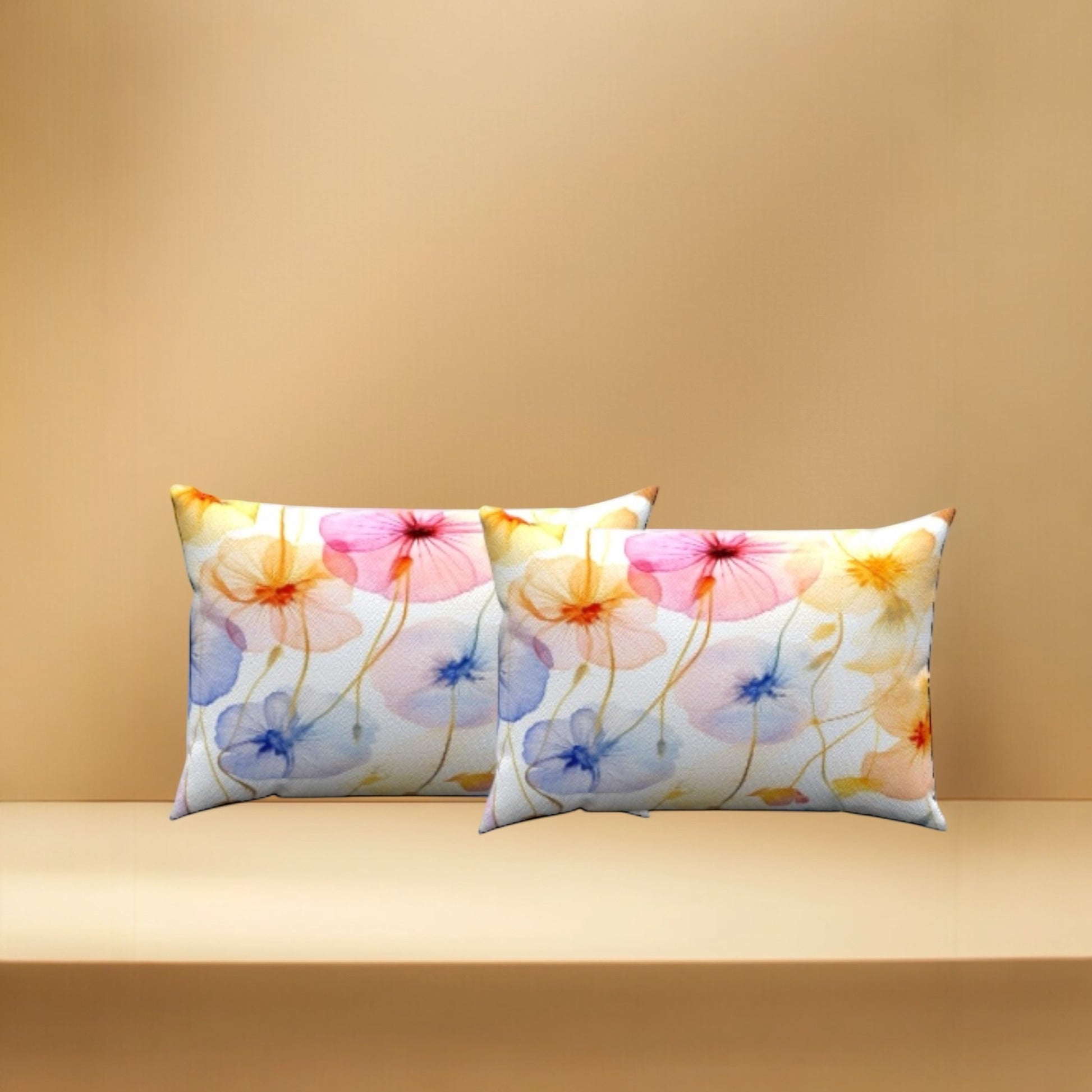 Water Florals Cotton Lumbar Pillow 20" x 14"