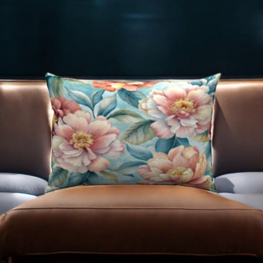 Add elegance to your decor with the Watercolor Floral Cotton Lumbar Pillow, featuring a beautiful floral design.
