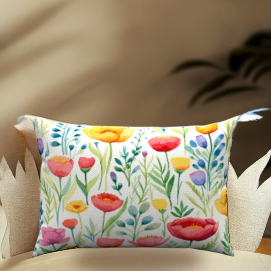 Wild Flowers Cotton Lumbar Pillow 20" x 14"