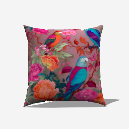 Lively Aviary Bloom Throw PIllow showcasing colorful birds and flowers, a delightful accent for your living room or bedroom
