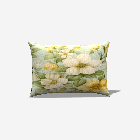 Minty Floral Cotton Lumbar Pillow