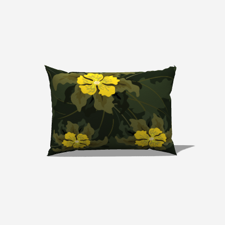 Yellow Leafy Cotton Lumbar Pillow