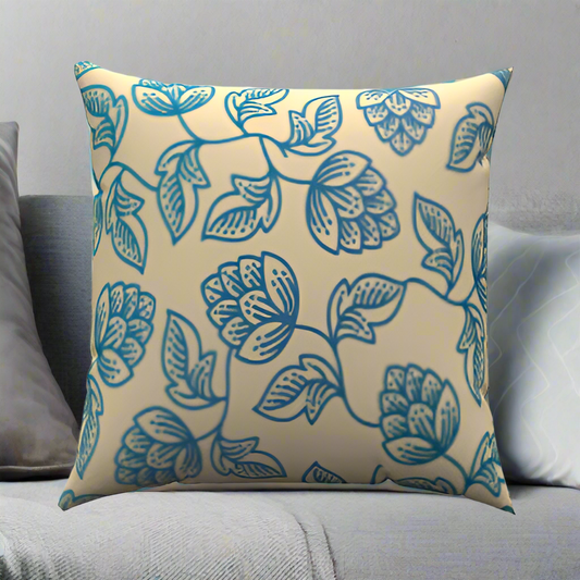 Blu Leaves Cotton Throw Pillow