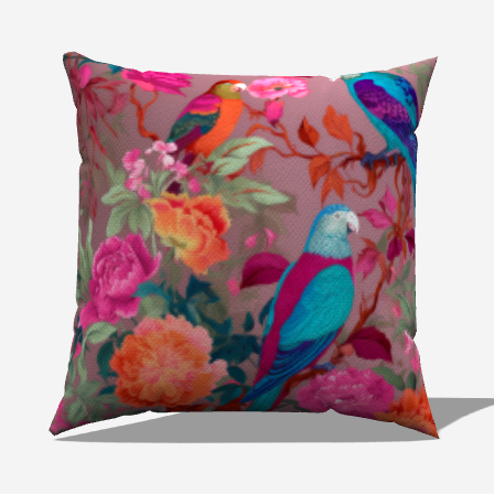 Colorful Aviary Bloom Throw Pillow featuring vibrant birds and flowers, perfect for adding a cheerful touch to any space.