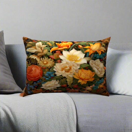 Antique Floral Cotton Lumbar Pillow