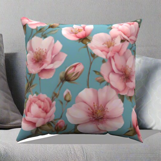 Pink Bouquet Cotton Throw Pillow