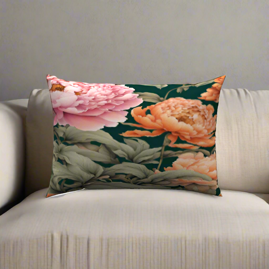 Peach and Pinkish Cotton Lumbar Pillow