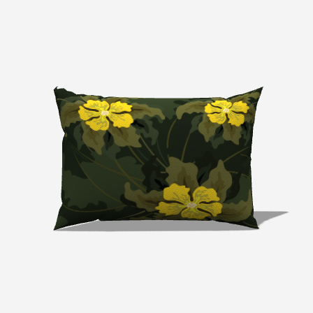 Yellow Leafy Cotton Lumbar Pillow