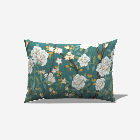 Aqua Petal Dream Lumbar Pillow featuring white flowers on a vibrant teal background, perfect for adding a pop of color.