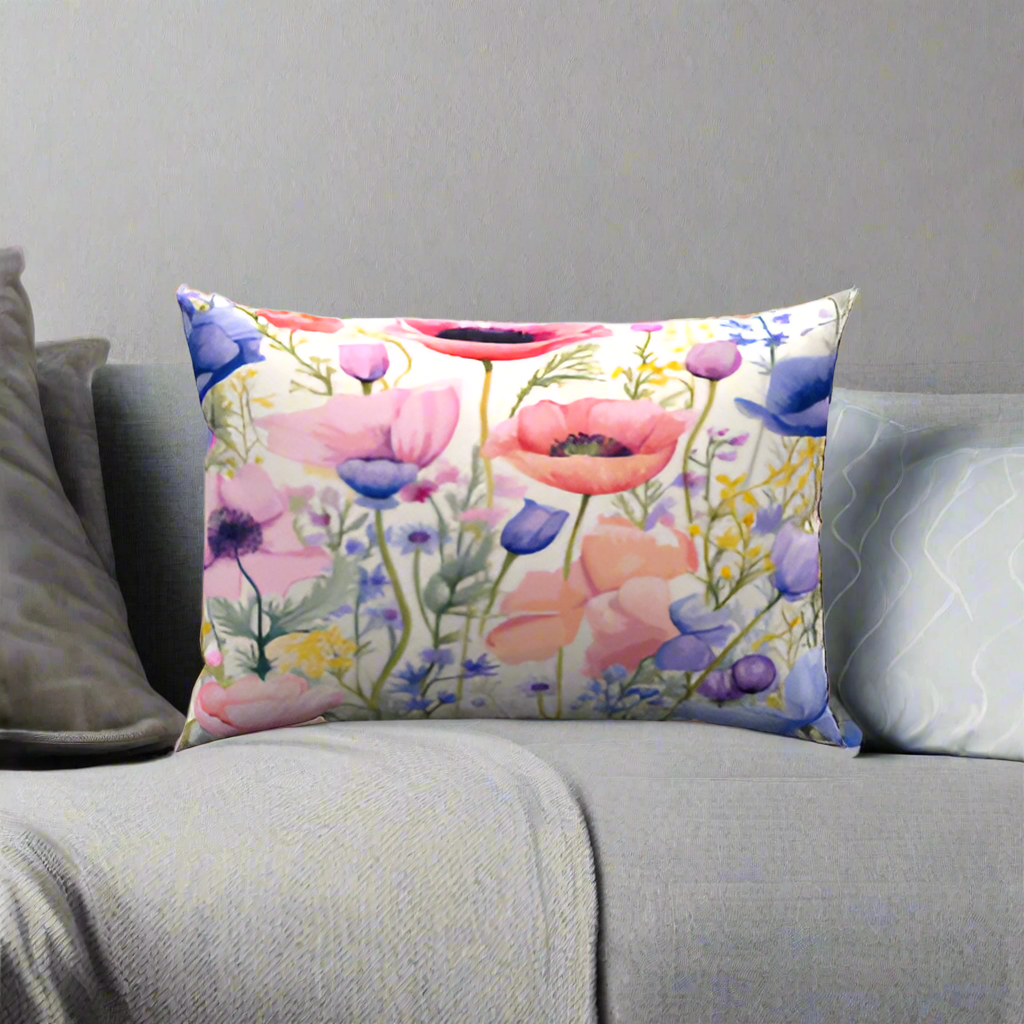 Wild Flowers Cotton Lumbar Pillow