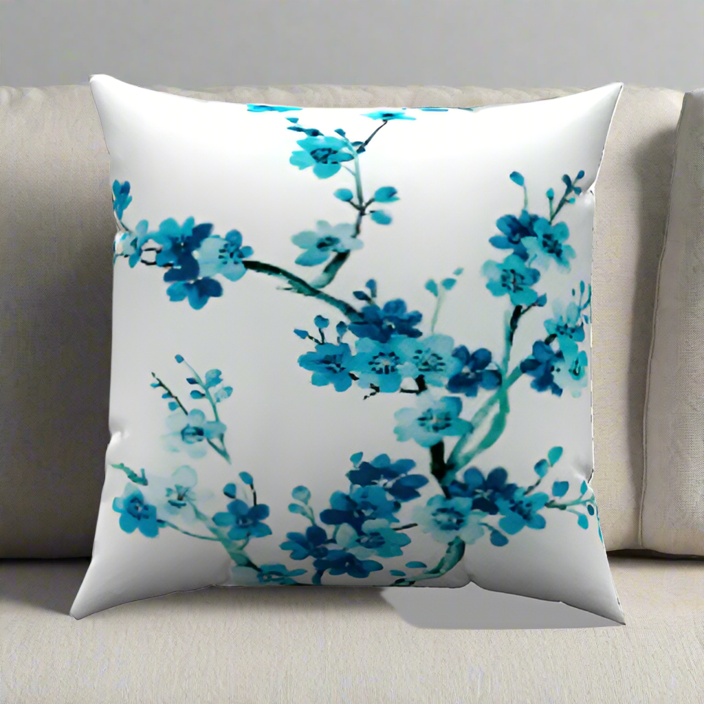 Teal Botanical Cotton Throw Pillow